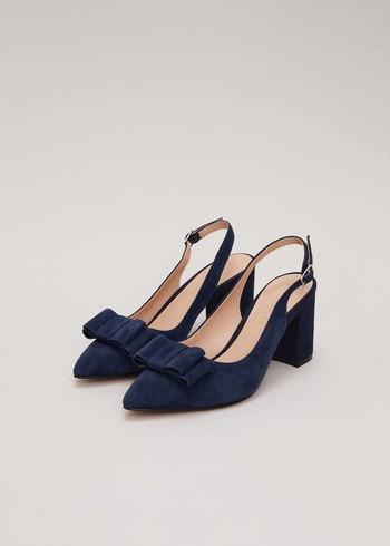 Phase Eight Bow Front Slingback Block Heels Navy USA | 2085476-QI